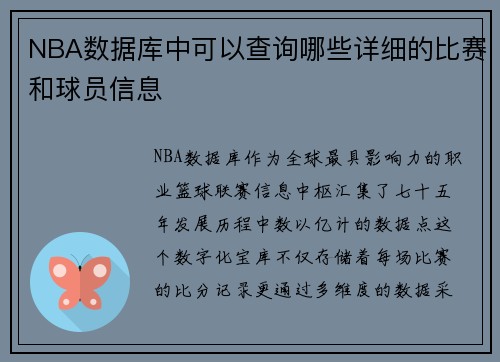 NBA数据库中可以查询哪些详细的比赛和球员信息